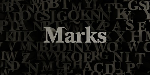 Fototapeta na wymiar Marks - Stock image of 3D rendered metallic typeset headline illustration. Can be used for an online banner ad or a print postcard.
