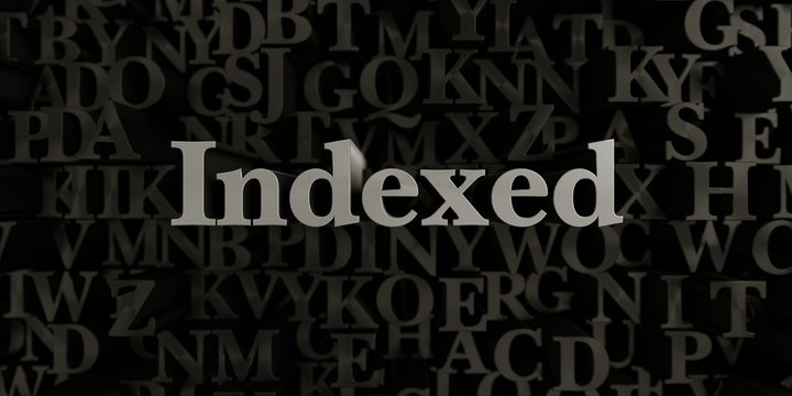 Indexed - Stock image of 3D rendered metallic typeset headline illustration.  Can be used for an online banner ad or a print postcard.