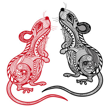 Rat vector illustration.Chinese zodiac and horoscope sign with line art