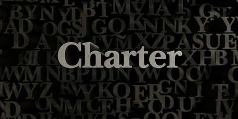 Charter - Stock image of 3D rendered metallic typeset headline illustration.  Can be used for an online banner ad or a print postcard.