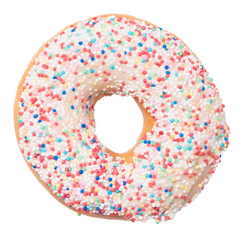 Donut with colored sprinkles isolated on white background