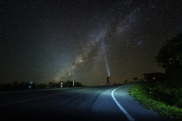 Night photography, Milky way over top mountains.