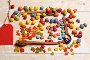 Colorful dragee with marmalade or jelly candies