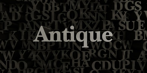 Antique - Stock image of 3D rendered metallic typeset headline illustration.  Can be used for an online banner ad or a print postcard.