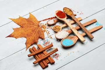 Set of ingredients for cooking on vintage background