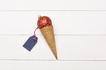 Decorated Christmas gift on vintage white background