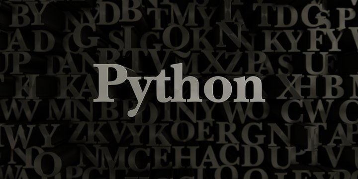 Python - Stock image of 3D rendered metallic typeset headline illustration.  Can be used for an online banner ad or a print postcard.