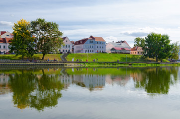 Fototapeta na wymiar View of Trinity suburb on banks of Svisloch, Minsk, Belarus