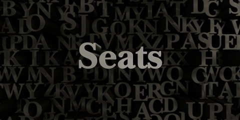 Seats - Stock image of 3D rendered metallic typeset headline illustration.  Can be used for an online banner ad or a print postcard.