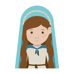 cartoon virgin mary woman smiling and wearing blue mantle over white background. vector illustration