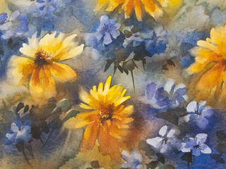 yellow marguerite watercolor close view