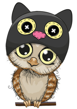 Cute cartoon owl in a Cat hat