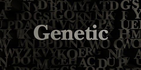 Genetic - Stock image of 3D rendered metallic typeset headline illustration.  Can be used for an online banner ad or a print postcard.