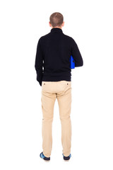 back view of young man student or office worker standing isolate
