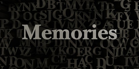 Memories - Stock image of 3D rendered metallic typeset headline illustration.  Can be used for an online banner ad or a print postcard.