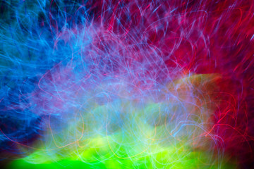 Defocused colored luminous spots and curved lines. For backgroun