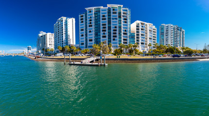 Fototapeta na wymiar Gold Coast, AUS - SEPT 04 2016 Apartment buildings at the shore