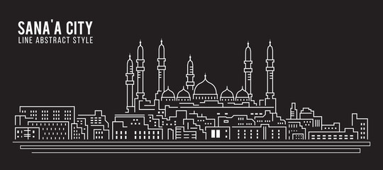 Obraz premium Cityscape Building Line art Vector Illustration design - Sana'a city