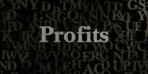 Profits - Stock image of 3D rendered metallic typeset headline illustration.  Can be used for an online banner ad or a print postcard.