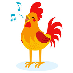 Cute Rooster singing isolated on white background