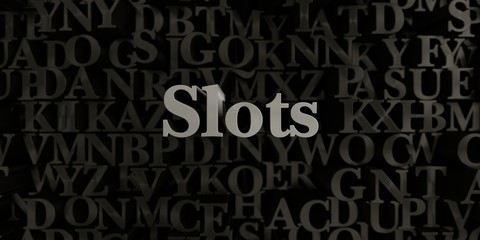Slots - Stock image of 3D rendered metallic typeset headline illustration.  Can be used for an online banner ad or a print postcard.