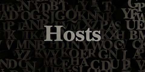 Hosts - Stock image of 3D rendered metallic typeset headline illustration.  Can be used for an online banner ad or a print postcard.