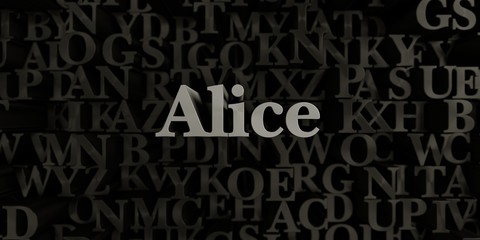 Fototapeta na wymiar Alice - Stock image of 3D rendered metallic typeset headline illustration. Can be used for an online banner ad or a print postcard.