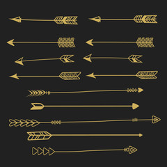 Hand drawn vintage arrows, hipster design elements