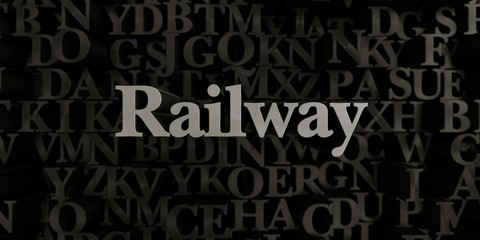 Railway - Stock image of 3D rendered metallic typeset headline illustration.  Can be used for an online banner ad or a print postcard.