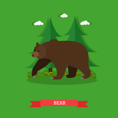 Zoo concept banner. Wildlife bear animal. Vector illustration in flat style design