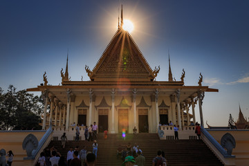 Golden Temple against sunlight in Phom Penh, Cambodia