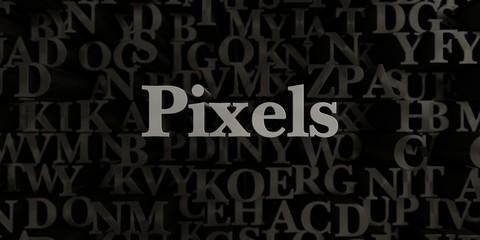 Pixels - Stock image of 3D rendered metallic typeset headline illustration.  Can be used for an online banner ad or a print postcard.