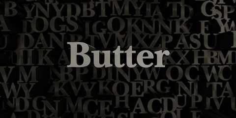 Butter - Stock image of 3D rendered metallic typeset headline illustration.  Can be used for an online banner ad or a print postcard.