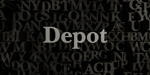 Depot - Stock image of 3D rendered metallic typeset headline illustration.  Can be used for an online banner ad or a print postcard.