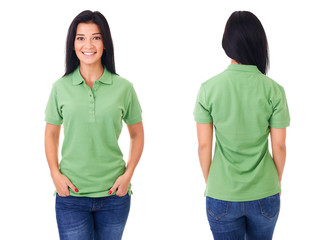 Young woman in green polo shirt