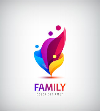 Vector family with kids, 4 people group logo.