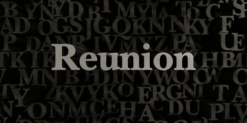 Reunion - Stock image of 3D rendered metallic typeset headline illustration.  Can be used for an online banner ad or a print postcard.