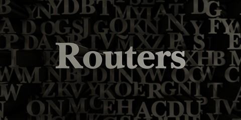 Routers - Stock image of 3D rendered metallic typeset headline illustration.  Can be used for an online banner ad or a print postcard.