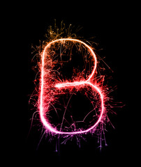 Sparkler firework light alphabet B (Capital Letters) at night