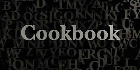 Fototapeta na wymiar Cookbook - Stock image of 3D rendered metallic typeset headline illustration. Can be used for an online banner ad or a print postcard.