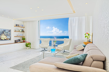 Modern Luxury Interior Design Of Living Room With Sea View