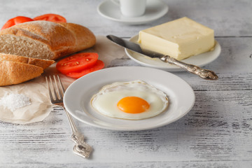 fried eggs on white plate for healthy breakfast