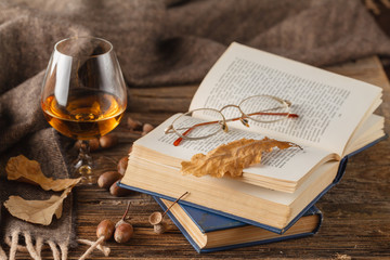 Autumn drinking time with alcohol glass
