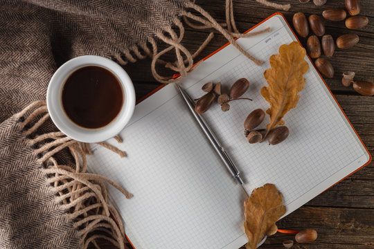 coffee mugs in autumn background
