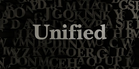 Unified - Stock image of 3D rendered metallic typeset headline illustration.  Can be used for an online banner ad or a print postcard.