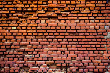 Old grunge brick wall background,Background of red brick wall pattern texture. Great for graffiti inscriptions. Copy space