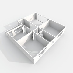 3d interior rendering of empty paper model home apartment