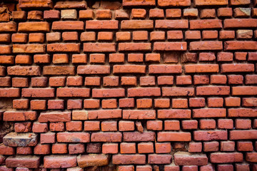 Obraz premium Stary grunge ściana z cegieł tło, tło czerwona ściana z cegieł wzoru tekstura. Świetne do napisów na graffiti. Skopiuj miejsce