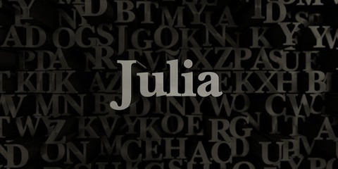 Julia - Stock image of 3D rendered metallic typeset headline illustration.  Can be used for an online banner ad or a print postcard.