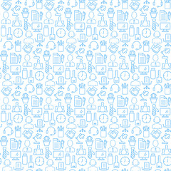 Seamless pattern with icons of business, office items. Vector illustration.